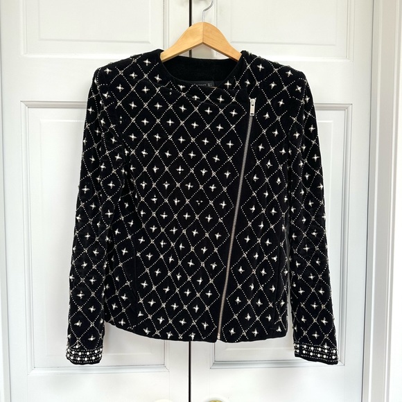 Zara Pearl and Rhinestone Velvet Encrusted Jacket - Picture 4 of 16
